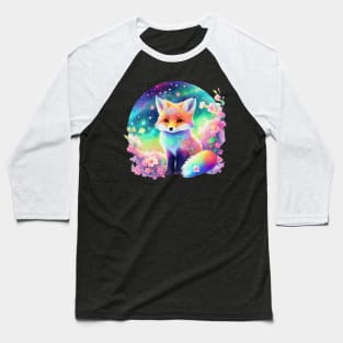 Chibi Vibrant Space Fox With Cherry Blossoms V1 Baseball T-Shirt